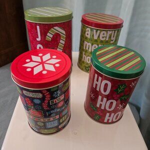 Christmas cylinder tin container set of 4